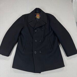 Fox Knapp Pea Coat Mens 38 Black Wool USA Navy Style Wool Naval